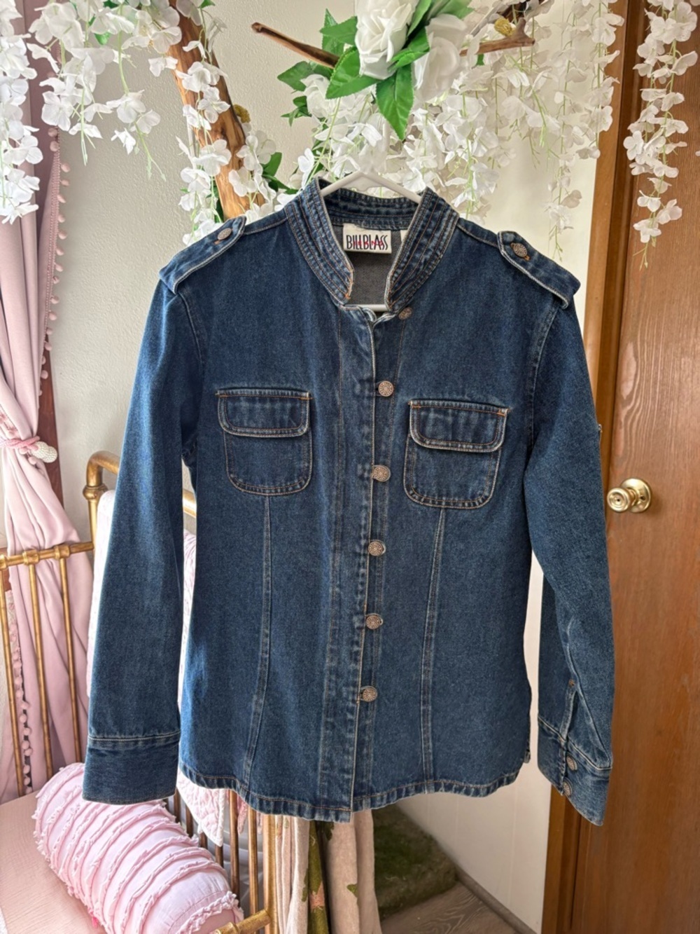bill blass vintage Dark Blue Denim Military Jacket